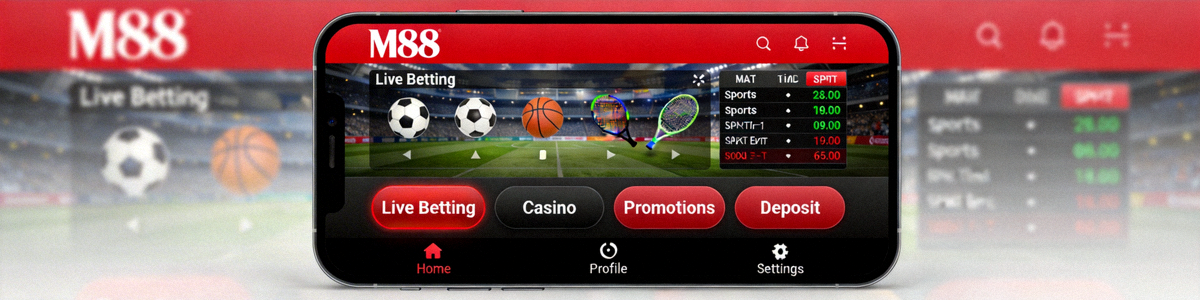 Interface aplikasi M88 mobile untuk live betting dan akses cepat